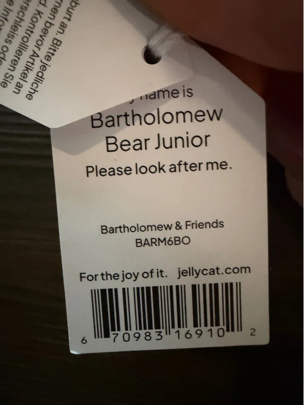Jellycat Bartholomew Bear Junior NWT - Picture 4 of 9